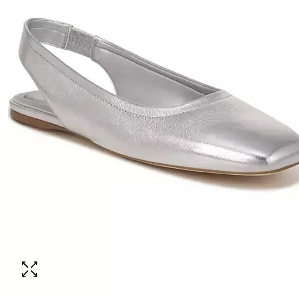 Sarto by Franco Sarto Silver Metallic Leather Square Toe Slingback Flats SZ 8M
